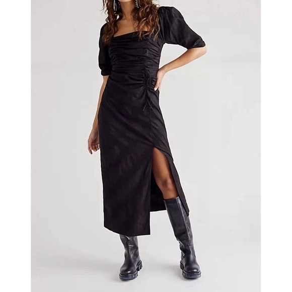 Free People Dresses & Skirts - FREE‎ PEOPLE Sz Small LOOKING STUNNING MIDI DRESS IN BLACK Rushed High Slit
